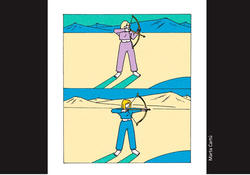 Cartoon of a woman with a bow and arrow